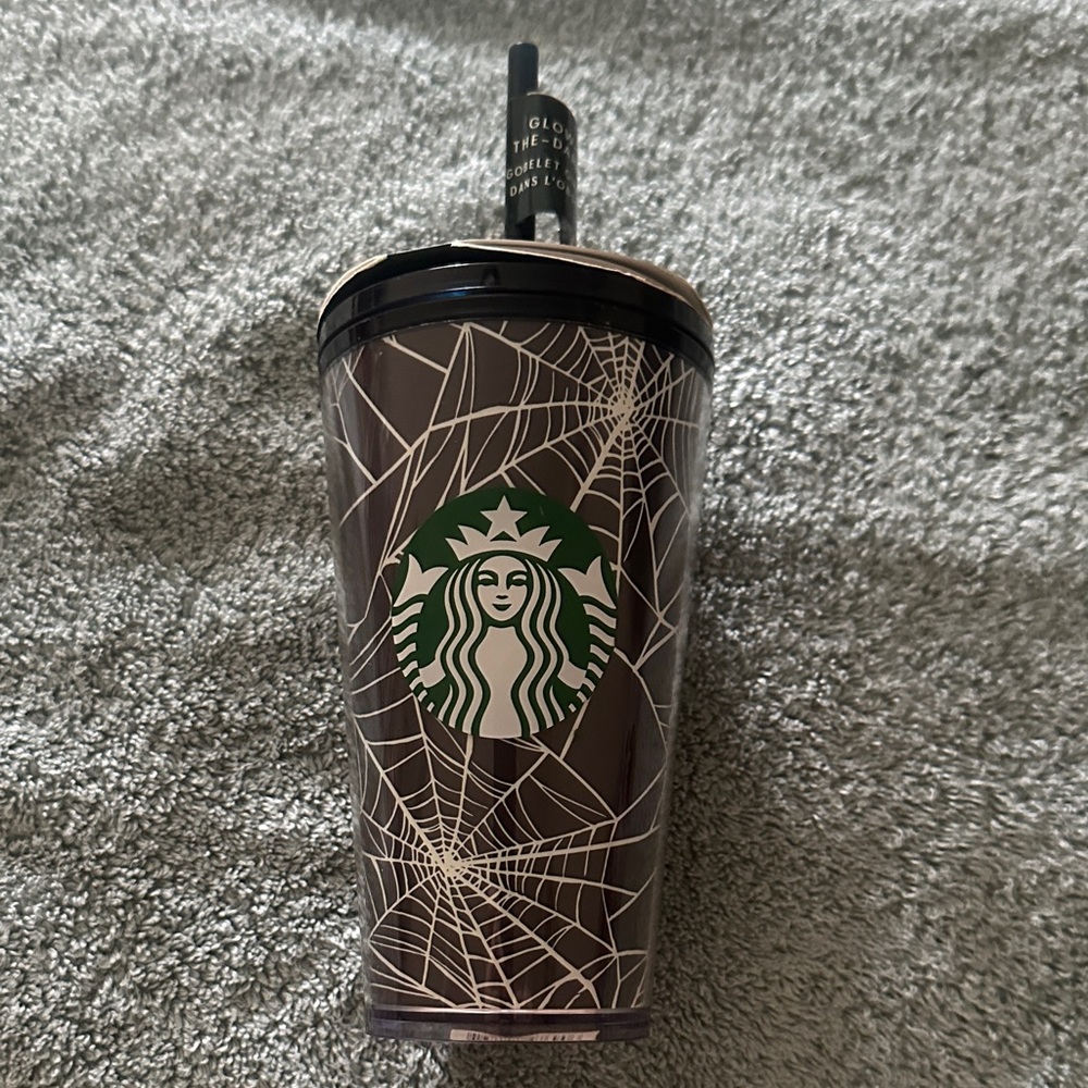 Starbucks Black Spiderweb Cold Cup with Green Logo 16oz and stickers